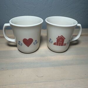 Corningware Red Heart and House Design Mugs Set of 2